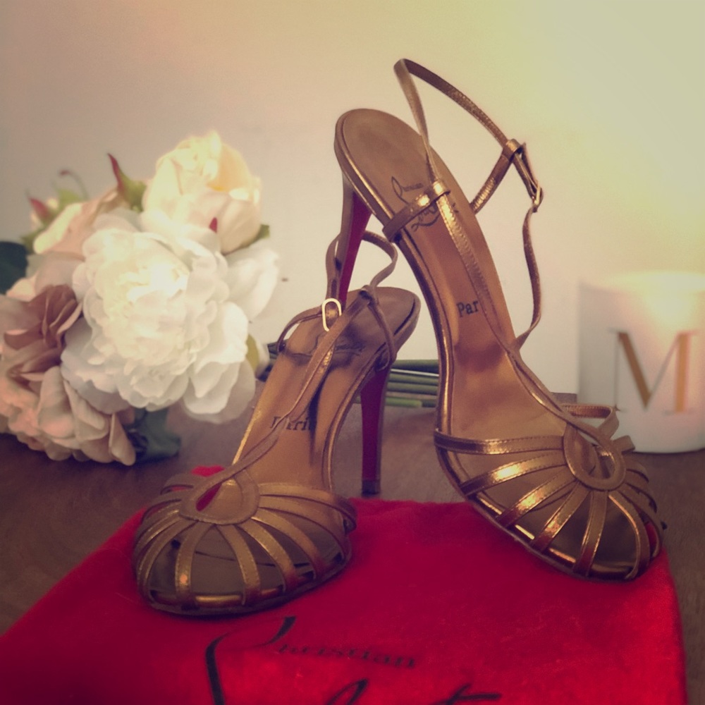 Christian Louboutin bronze strappy heels